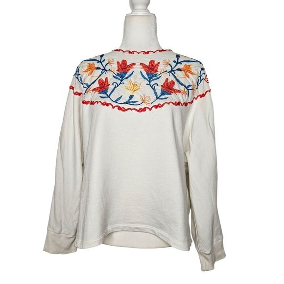 Zara Sweaters - Zara Embroidered Floral Top Sweater Long Sleeve Sz Large White Boho Cottagecore